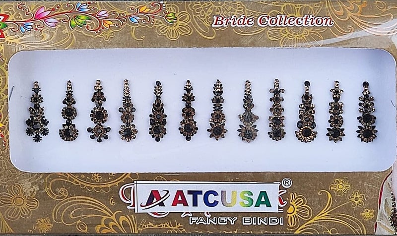 12 Black long Crystal Bindi Bridal face Jewels Forehead Tika Indian Bindis for women bindi Indian multicolor round long small gold Long 12 bindi  Black color