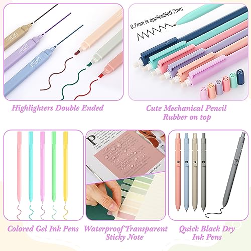 Lincia 30 Pcs Aesthetic School Supplies with Pencil Case 6 Mechanical Pencil 5 Ballpoint Pen 5 Quick Dry Pen 6 Pastel Highlighter Transparent Sticky Index Tab for Student Stationary Essentials(Green) - Image 3