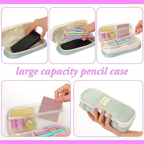 Lincia 30 Pcs Aesthetic School Supplies with Pencil Case 6 Mechanical Pencil 5 Ballpoint Pen 5 Quick Dry Pen 6 Pastel Highlighter Transparent Sticky Index Tab for Student Stationary Essentials(Green) - Image 4