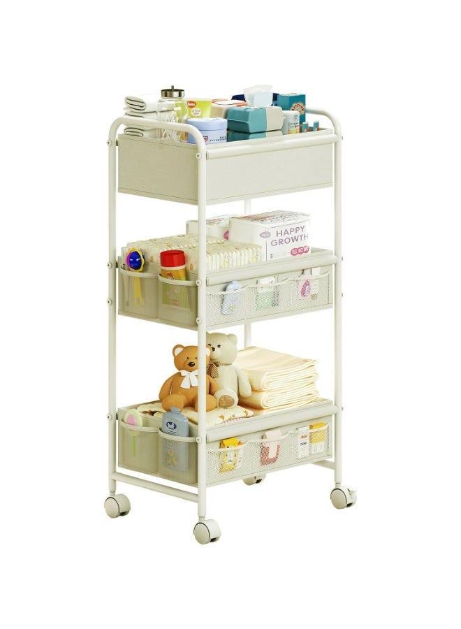 WALALLA 3-Tier Baby Diaper Caddy Cart Organizer with Wheels, Mobile Nursery Storage with 2 Dividers & 14 Mesh Pockets, Durable Metal Utility Cart for Nursery, Bedroom, Bathroom - Image 1