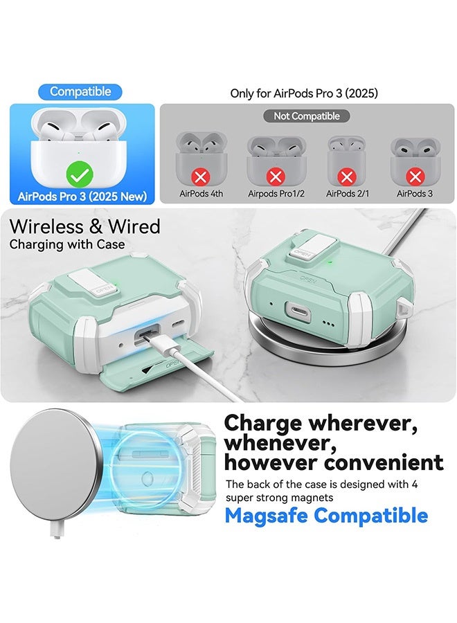 Quantum Airpods Pro 3 Case with Safety Lock & Phone Stand & Keychain Hard Shell Shockproof Cover with MagSafe Compatible for AirPods Pro 3 (Green) - Image 2