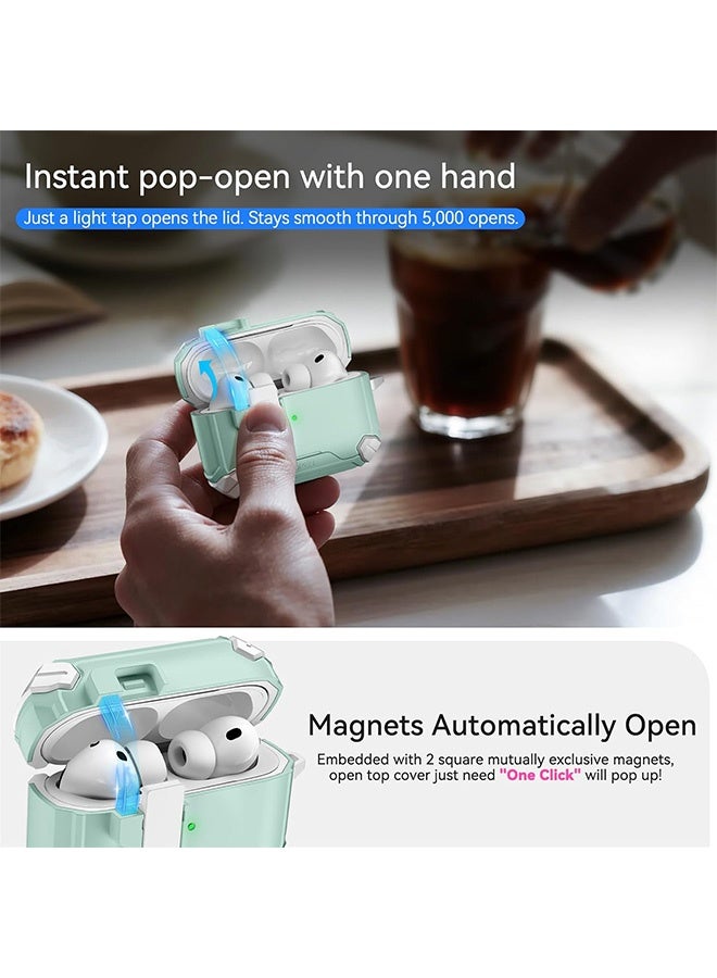 Quantum Airpods Pro 3 Case with Safety Lock & Phone Stand & Keychain Hard Shell Shockproof Cover with MagSafe Compatible for AirPods Pro 3 (Green) - Image 4