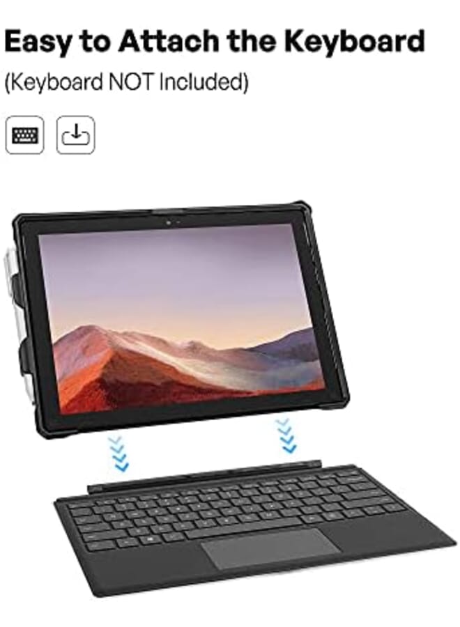 Procases Surface Pro 7 Plus 2021 Pro 7 Pro 6 Pro 5 Pro 4 Pro Lte 12.3 Inch Case Rugged Protective Cover With Pencil Holder And Hand Strap Compatible With Type Cover Keyboard Kickstand Black - Image 3