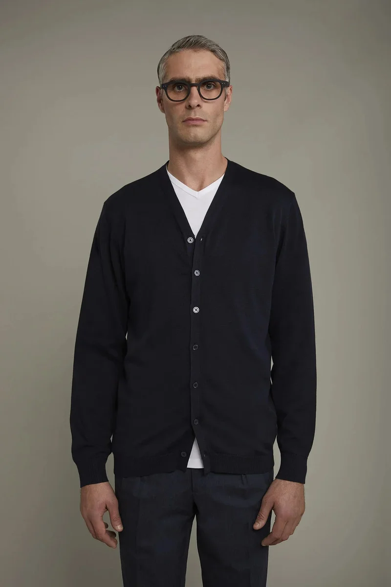 دوبل غانغر Men's sweater V collar 100% cotton regular fit - Midnight