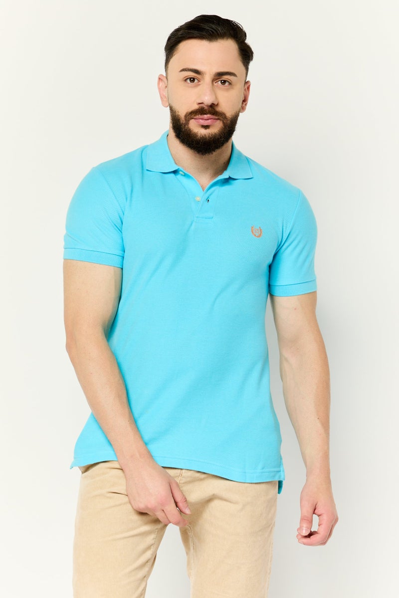 Chaps Men Custom Fit Embroidered Logo Short Sleeves Polo Shirt, Blue - Image 1