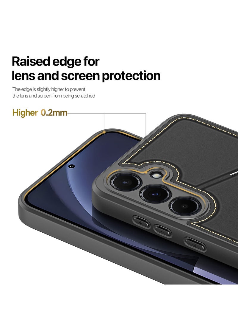 دوكس دوتشيز حافظة دوكس دوتشيز لهاتف سامسونج جلاكسي اس 25 بلس مع مسند وحامل بطاقة الائتمان متوافق مع غطاء حماية شديد التحمل من الجلد ماج سيف (أسود) - Image 4