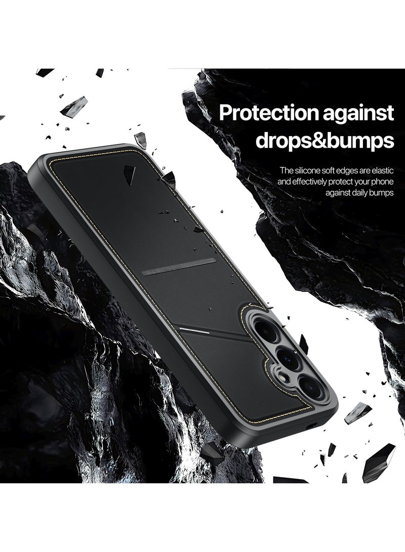 دوكس دوتشيز حافظة دوكس دوتشيز لهاتف سامسونج جلاكسي اس 25 بلس مع مسند وحامل بطاقة الائتمان متوافق مع غطاء حماية شديد التحمل من الجلد ماج سيف (أسود) - Image 5