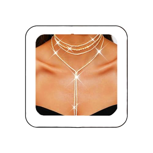 Unicra Gold Rhinestone Necklace Diamond Choker Necklaces Formal Bridal Prom Fashion Costume Jewelry Necklace for Women (Gold) - Image 1
