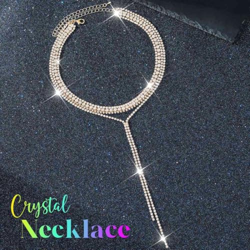 Unicra Gold Rhinestone Necklace Diamond Choker Necklaces Formal Bridal Prom Fashion Costume Jewelry Necklace for Women (Gold) - Image 5