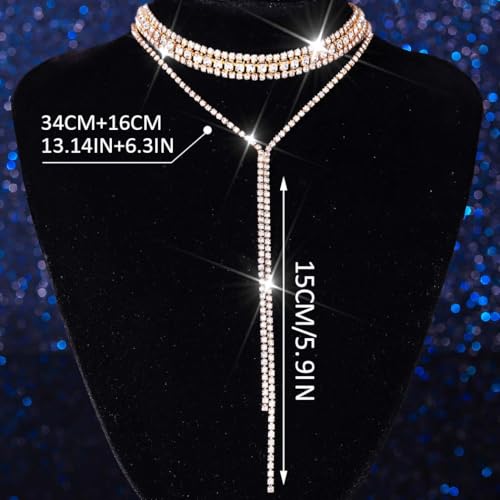 Unicra Gold Rhinestone Necklace Diamond Choker Necklaces Formal Bridal Prom Fashion Costume Jewelry Necklace for Women (Gold) - Image 2