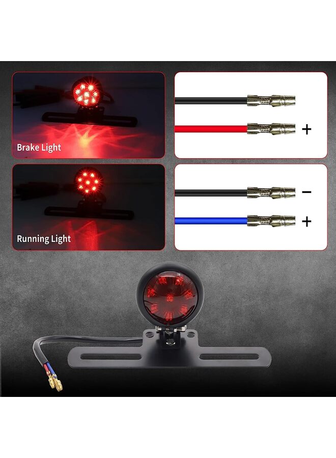 Motorcycle Red Round Rear Brake/Tail Light Lamps with AL Bracket,12V LED Universal Motorbike Scooter Tail Lamp - Image 4