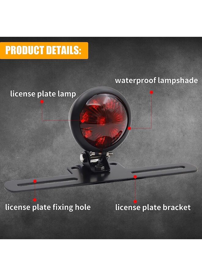 Motorcycle Red Round Rear Brake/Tail Light Lamps with AL Bracket,12V LED Universal Motorbike Scooter Tail Lamp - Image 5