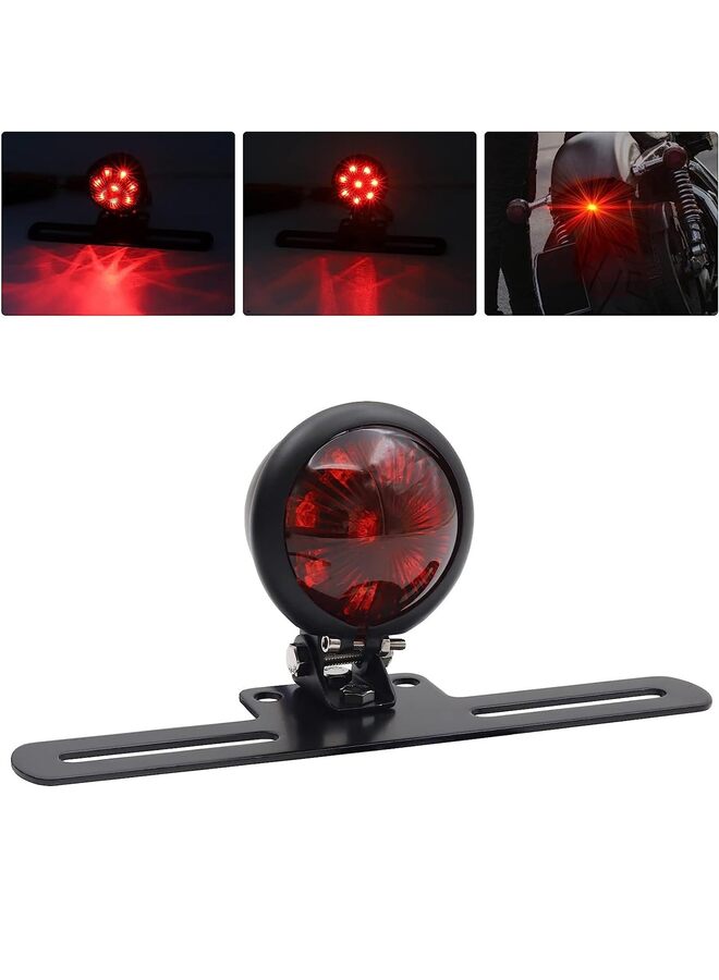 Motorcycle Red Round Rear Brake/Tail Light Lamps with AL Bracket,12V LED Universal Motorbike Scooter Tail Lamp - Image 2