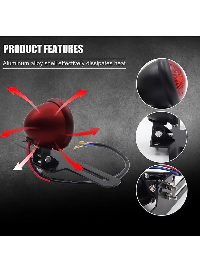 Motorcycle Red Round Rear Brake/Tail Light Lamps with AL Bracket,12V LED Universal Motorbike Scooter Tail Lamp - Image 3