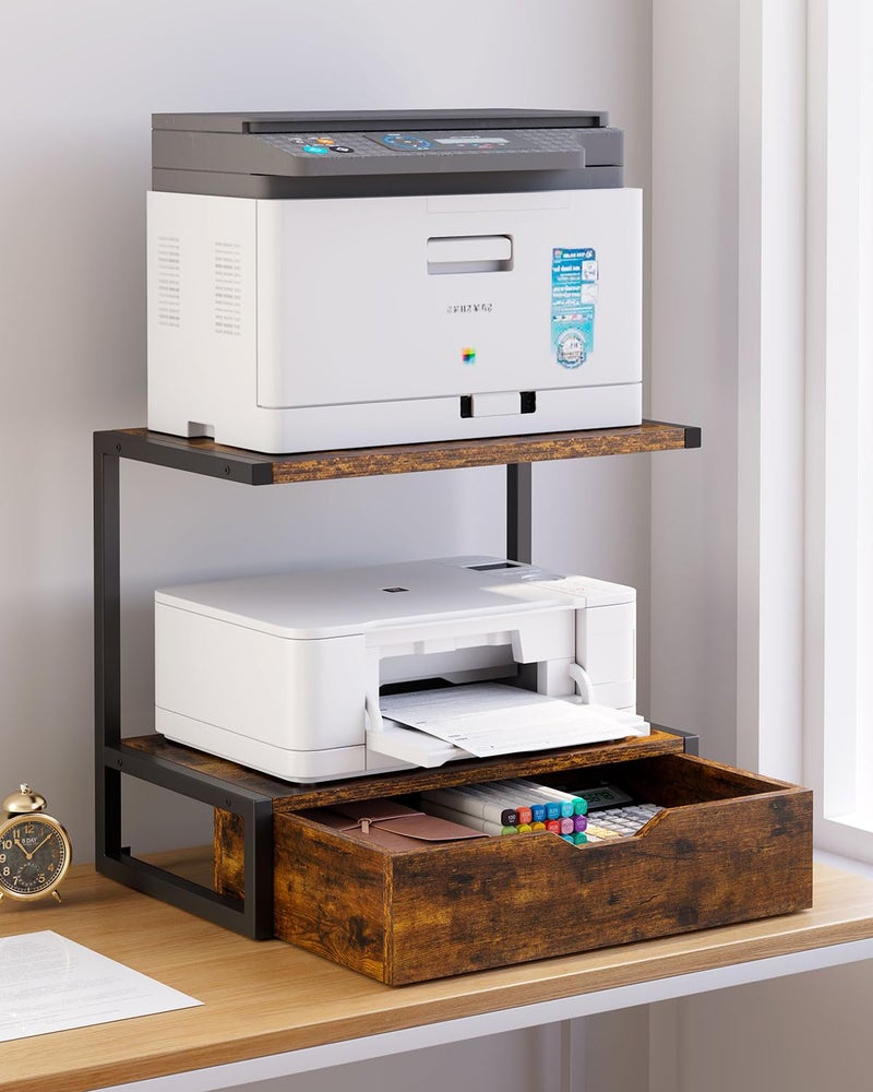 IBUYKE 2 Tier Desktop Printer Stand,Printer Table with Storage Shelf,Multi-Purpose Desk Organizer for Folders,Books,for Fax Machine, Scanner,Home Office,Brown TLJ015H - Image 1