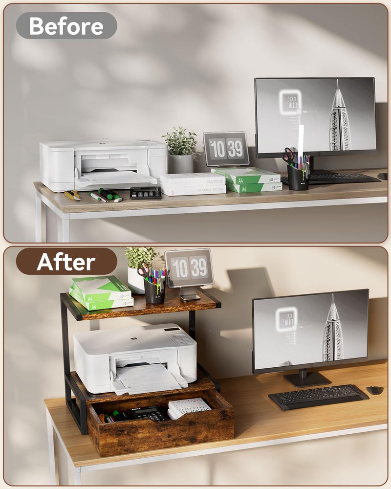 IBUYKE 2 Tier Desktop Printer Stand,Printer Table with Storage Shelf,Multi-Purpose Desk Organizer for Folders,Books,for Fax Machine, Scanner,Home Office,Brown TLJ015H - Image 5