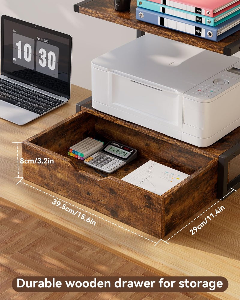 IBUYKE 2 Tier Desktop Printer Stand,Printer Table with Storage Shelf,Multi-Purpose Desk Organizer for Folders,Books,for Fax Machine, Scanner,Home Office,Brown TLJ015H - Image 4
