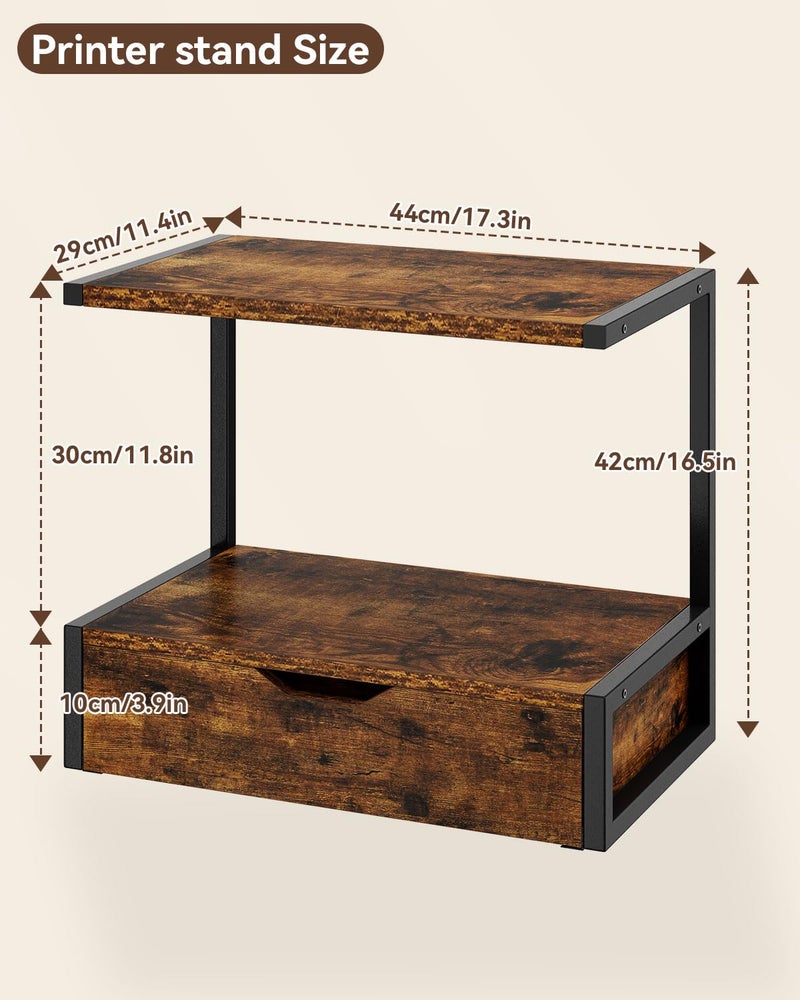 IBUYKE 2 Tier Desktop Printer Stand,Printer Table with Storage Shelf,Multi-Purpose Desk Organizer for Folders,Books,for Fax Machine, Scanner,Home Office,Brown TLJ015H - Image 3