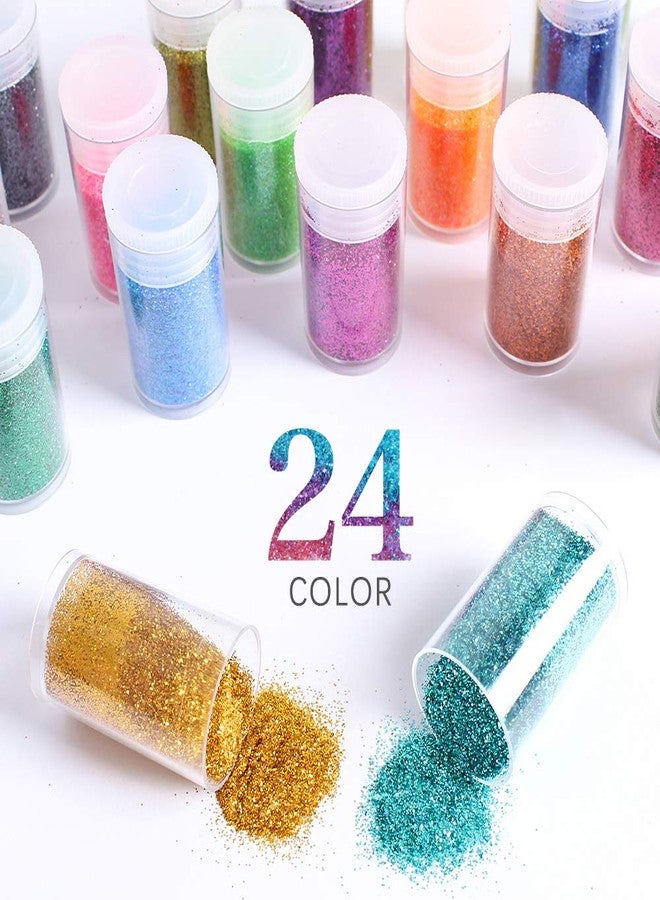 Estanoite Extra Fine Glitter, Set of 24 Colors Nail Arts Cosmetic, Resin Crafts Loose Glitter Powder Shaker for Face Body Hair Eye Lip Gloss Makeup, Slime and Tumbler Making (8g) - Image 2