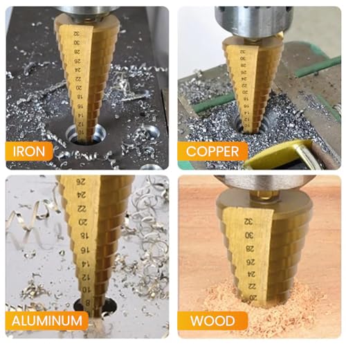 Serplex® 6PCS Step Drill Bits Set, HSS High Speed Steel for Stainless Steel, Metal, Wood, Plastic Drilling 4-32MM/4-20 MM/4-12MM/6MM/8MM/3MM with Case for Woodworking, DIY Lovers - Image 4