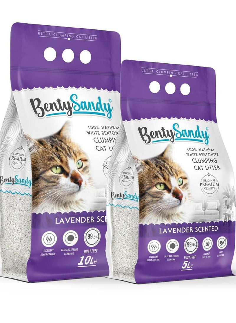 Benty Sandy BentySandy Fast Clumping White Bentonite Cat Litter - Lavender Scent 10L 