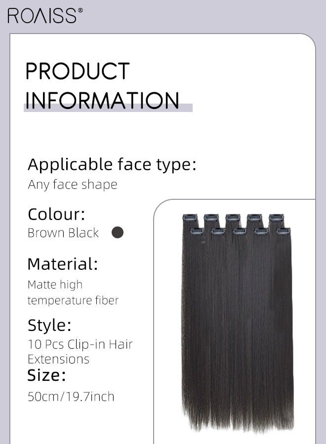roaiss 10 Pcs Long Straight Clip-in Hair Extensions, Single Clip-in Hair Extension Wig for Women Girls Party Hairstyle Daily Use 50cm (19.7 inches) - Image 3