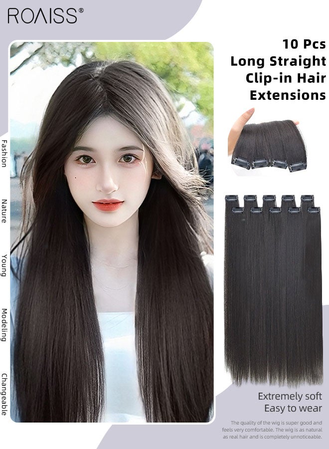 roaiss 10 Pcs Long Straight Clip-in Hair Extensions, Single Clip-in Hair Extension Wig for Women Girls Party Hairstyle Daily Use 50cm (19.7 inches) - Image 1