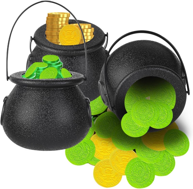 Junware 12pcs Mini Cauldrons with Handle Halloween, Witch Mini Cauldron Multi-purposed, Plastic Cauldron Candy Holder for Halloween & St. Patrick’s Day Party Favors Decor, Halloween Pot - Image 4