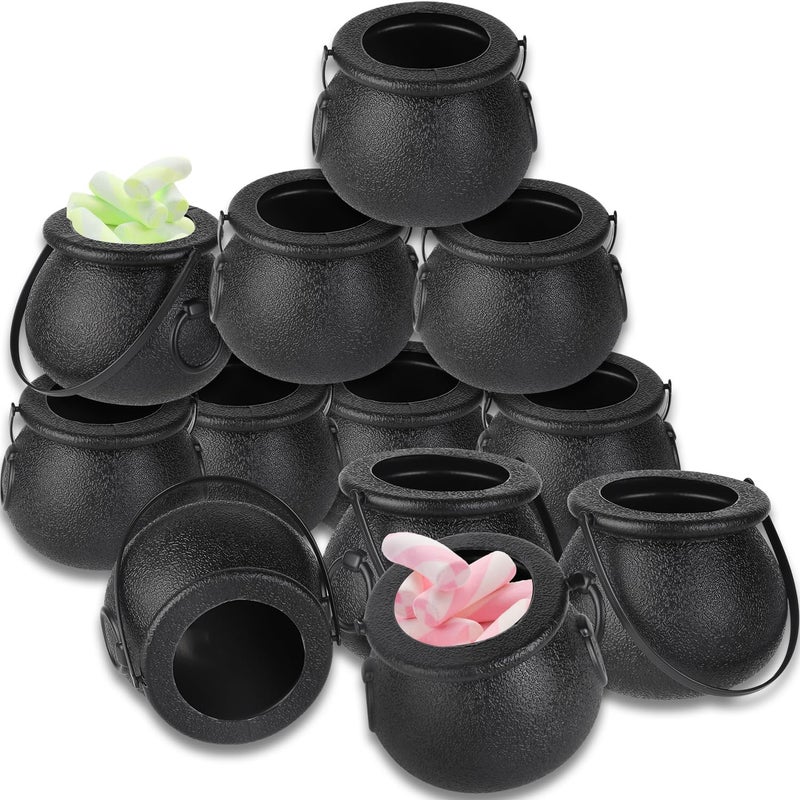 Junware 12pcs Mini Cauldrons with Handle Halloween, Witch Mini Cauldron Multi-purposed, Plastic Cauldron Candy Holder for Halloween & St. Patrick’s Day Party Favors Decor, Halloween Pot - Image 1