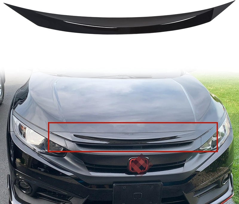 ECOTRIC Front Hood Bumper Upper Trim Nose Cover Compatible with 2016-2021 Honda Civic 10th Gen Si Hatchback Coupe Sedan Glossy Black Front Hood Bonnet Cover Trim Protector - Image 1