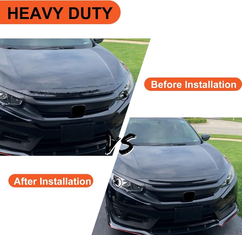 ECOTRIC Front Hood Bumper Upper Trim Nose Cover Compatible with 2016-2021 Honda Civic 10th Gen Si Hatchback Coupe Sedan Glossy Black Front Hood Bonnet Cover Trim Protector - Image 2