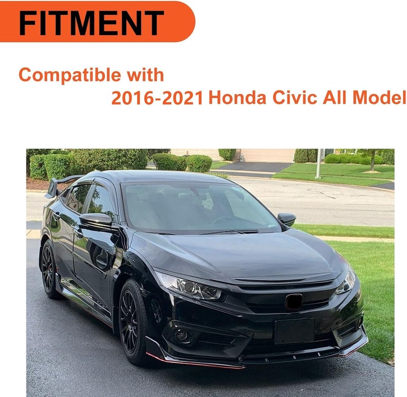 ECOTRIC Front Hood Bumper Upper Trim Nose Cover Compatible with 2016-2021 Honda Civic 10th Gen Si Hatchback Coupe Sedan Glossy Black Front Hood Bonnet Cover Trim Protector - Image 3