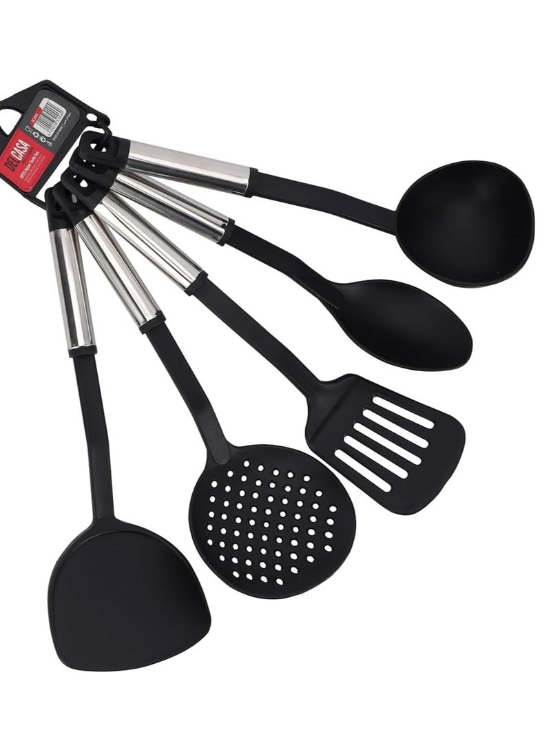 ON MART On Mart 5 Pcs Nylon  Kitchen Utensils Set | Cooking Utensils | Heat Resistant Kitchen Cooking Utensils Set | High Heat Resistant to 480°F, Hygienic One Piece Design BPA Free Cooking Accessories Nonstick Cookware - Image 1
