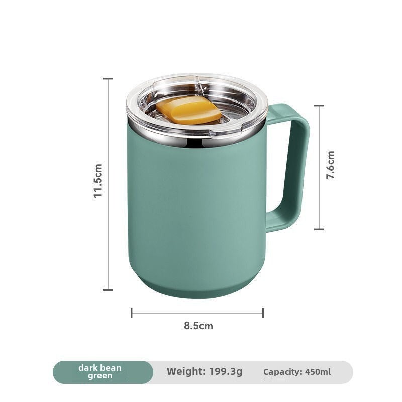 Stainless Steel Coffee Mug with Lid 304 Sealed Office B450MK-3 bean paste green (nordic wind) single cup (304 stainless steel 