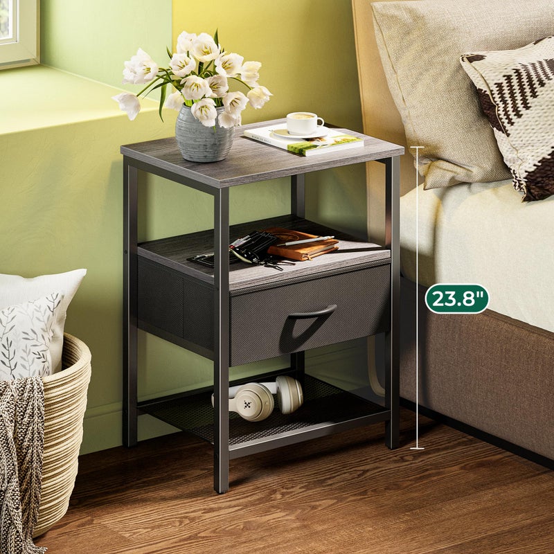 Huuger Nightstand Set of 2, Night Stand with Fabric Drawer, Mesh Shelf, Side Table with Storage, Fabric Drawer Dresser, Open Shelf, Metal Frame, Bedroom, Charcoal Gray - Image 2