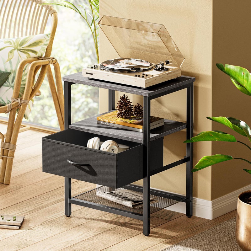 Huuger Nightstand Set of 2, Night Stand with Fabric Drawer, Mesh Shelf, Side Table with Storage, Fabric Drawer Dresser, Open Shelf, Metal Frame, Bedroom, Charcoal Gray - Image 3
