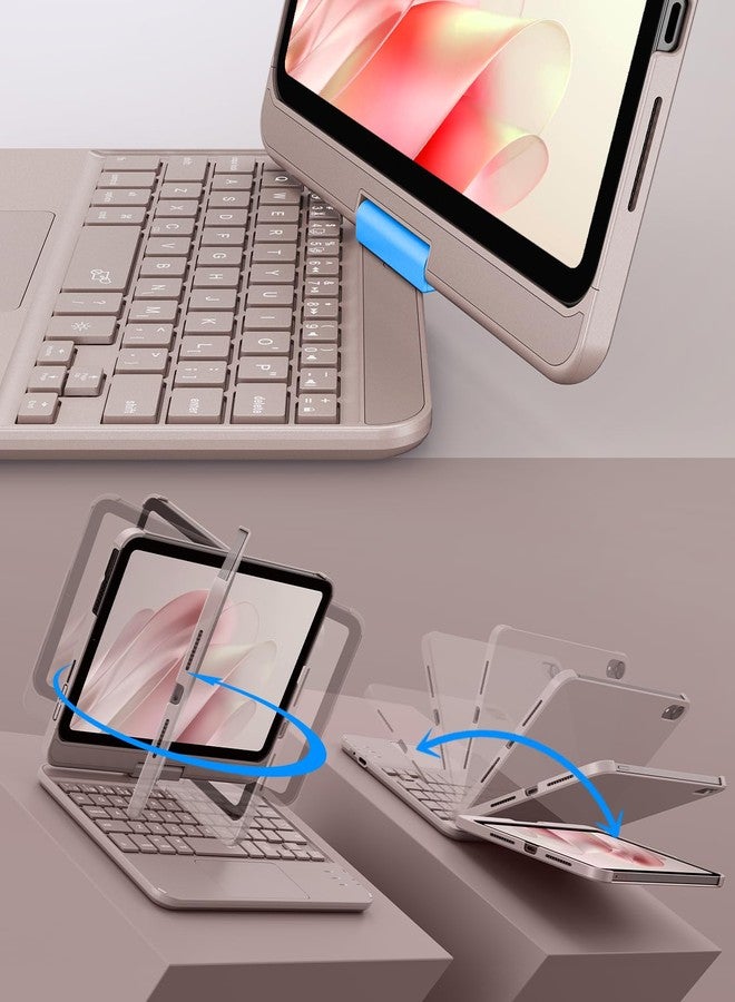 GreenLaw جراب لوحة مفاتيح GreenLaw لجهاز iPad mini 7 (2024) وMini 6 (2021) مقاس 8.3 بوصة، لوحة لمس ذكية، إضاءة خلفية بسبعة ألوان، قابل لإعادة الشحن عبر منفذ Type-C، جراب لوحة مفاتيح قابل للدوران 360 درجة لجهاز iPad mini من الجيل السابع/السادس، لون ذهبي وردي - Image 3