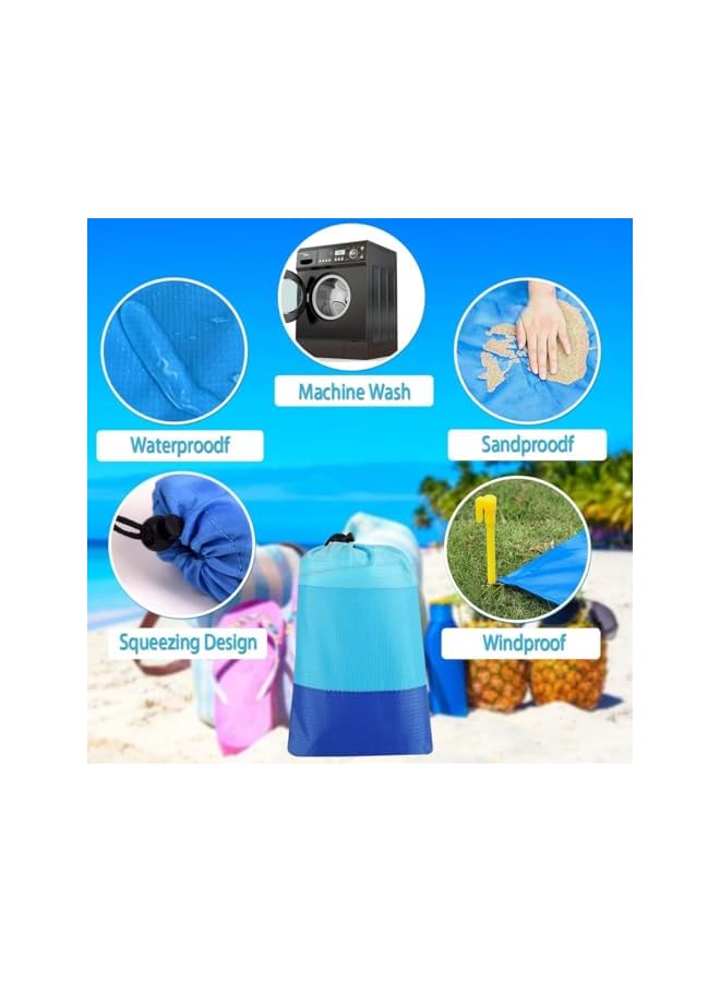 erorex EROREX Beach Mat Picnic Blanket Waterproof Sandproof Extra Large 210 x 200CM Beach Blanket Outdoor Portable Picnic Mat with 4 Fixed Nails and Storage Bag for Beach Park Camping Hiking Travel, Blue - Image 3