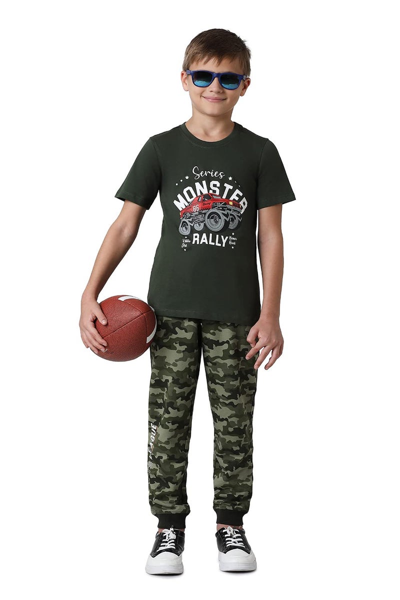 Van Heusen Boys Regular Fit Joggers - Cotton Terry Blend - Smart Tech, Easy Stain Release, Anti Stat, Ultra Soft, Moisture Wicking_52401_Oil Green Combo_11-12 Years - Image 1