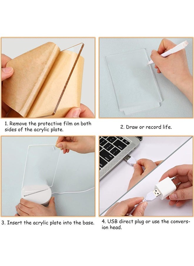 Ant Acrylic Dry Erase Board with Light, 3.93 x 5.83" Tricolor Lights Clear Desktop Note Memo Board, Whiteboard Notepad Table, Rewritable Night Light with Message Board for Study Work Personal Creative Use  - Image 5