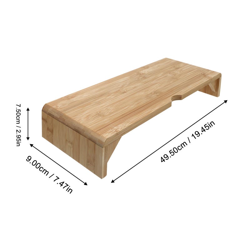 Natural Wood Monitor Riser Stand Low Profile Desk Organizer Storage Rack for Home Office - Image 3