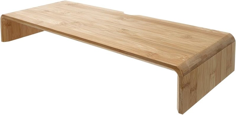 Natural Wood Monitor Riser Stand Low Profile Desk Organizer Storage Rack for Home Office - Image 1