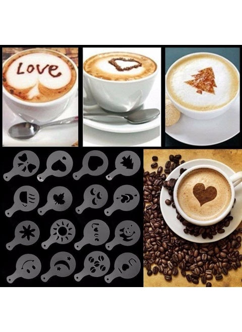 LEGACYCART 16pcs Coffee Decorating Stencils Plastic Mesh Powder Shaker Foam Latte Art Stencils Barista Templates for Decorating Oatmeal Cupcake Cake Cappuccino Mousse Easy to Use and Durable