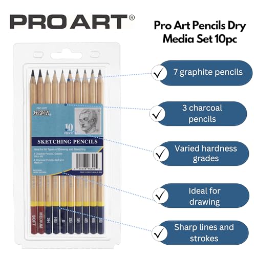PRO ART 3077 10-Piece Dry Media Pencil Set,Black - Image 2
