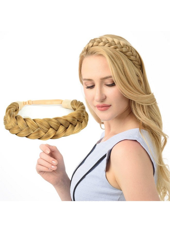 DIGUAN Huge 2 Strands Thick Synthetic Hair Braided Headband Classic Chunky Plaited Braids Elastic Stretch Hairpiece Women Girl Beauty Accessory 4Oz (Caramel Blonde) - Image 1