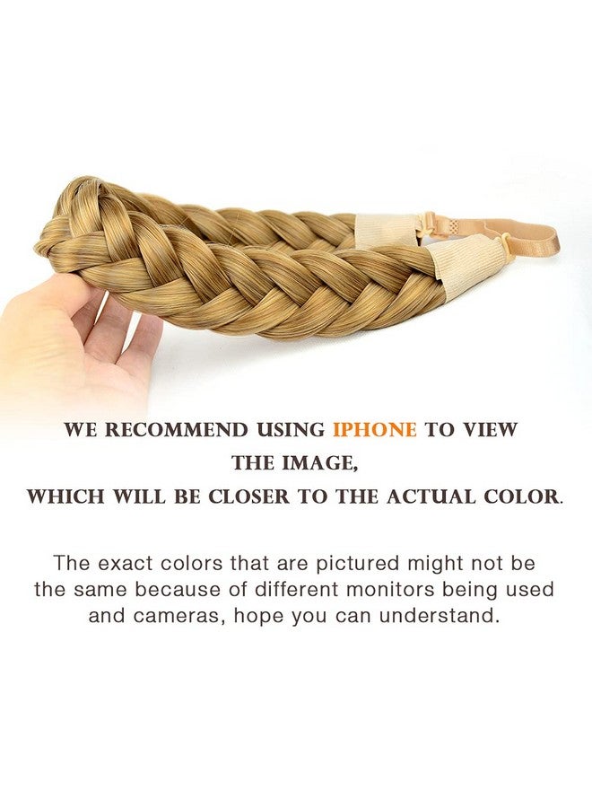 DIGUAN Huge 2 Strands Thick Synthetic Hair Braided Headband Classic Chunky Plaited Braids Elastic Stretch Hairpiece Women Girl Beauty Accessory 4Oz (Caramel Blonde) - Image 2