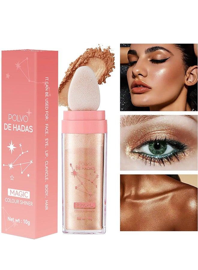 JOVIALITY Highlight Patting Powder Highlighter Body Glitter for Face Hair Eye Lip and Body, Prom, Festival, Stage Makeup (Golden Brown) - Image 1