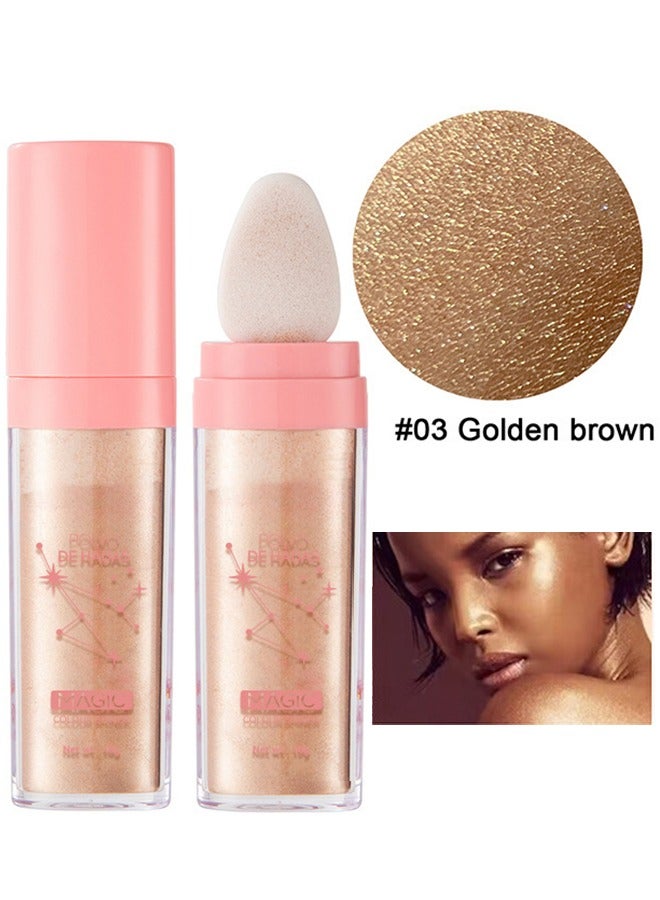 JOVIALITY Highlight Patting Powder Highlighter Body Glitter for Face Hair Eye Lip and Body, Prom, Festival, Stage Makeup (Golden Brown) - Image 2