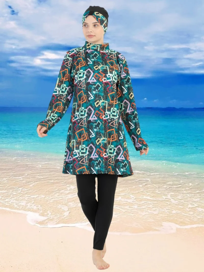 Tezzgelsin Women's Lycra Long Sleeve Tights Patterned Hijab Swimsuit
