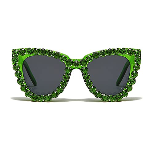 willochra Luxury cute Colorful Diamond Women Party Rhinestone Cat Eyes Gradient Candy Sun glasses Shades for women sun protection (green) - Image 1